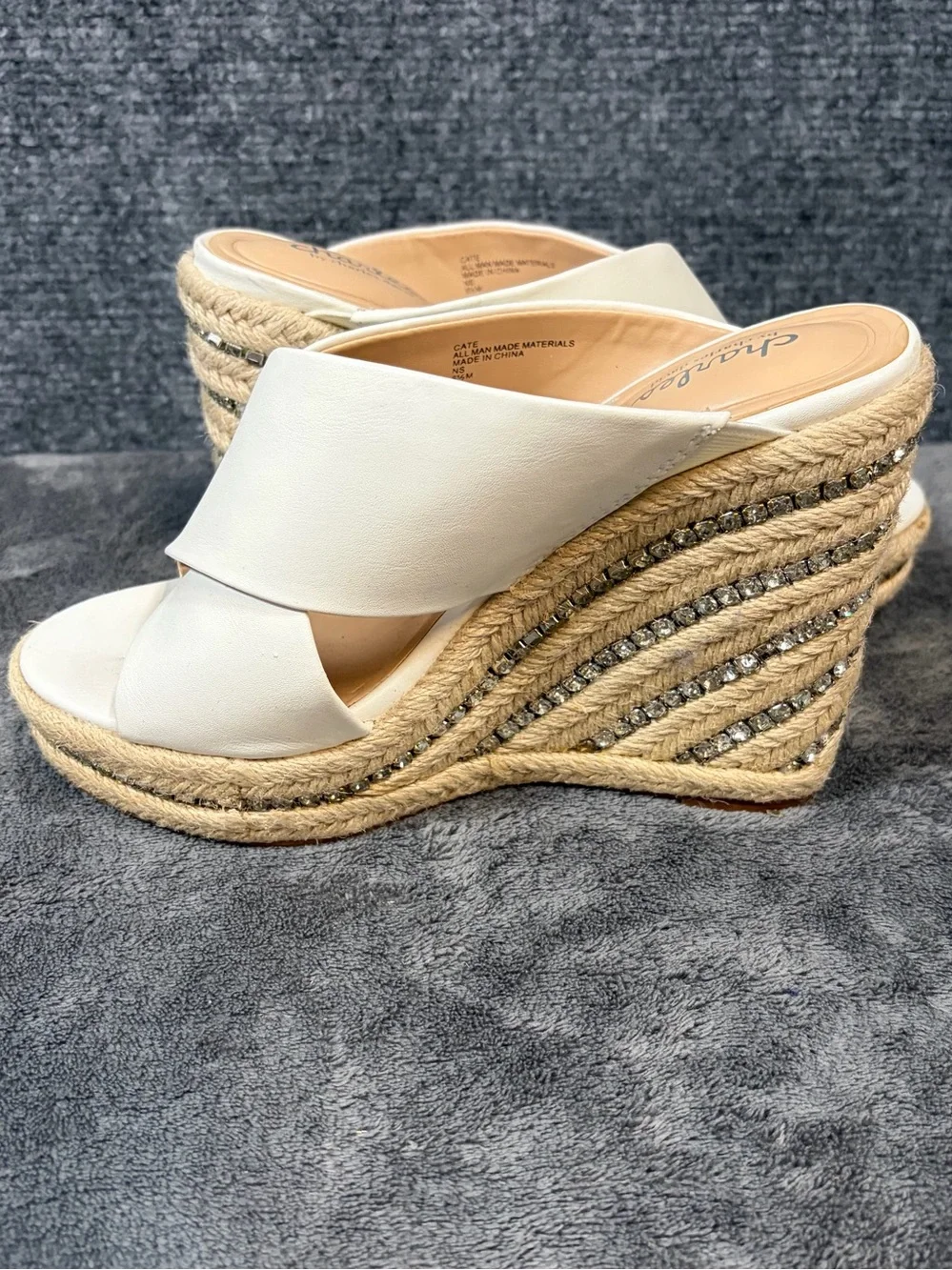 Charles By Charles David White Cross-Strap Espadrille Wedge Mules
