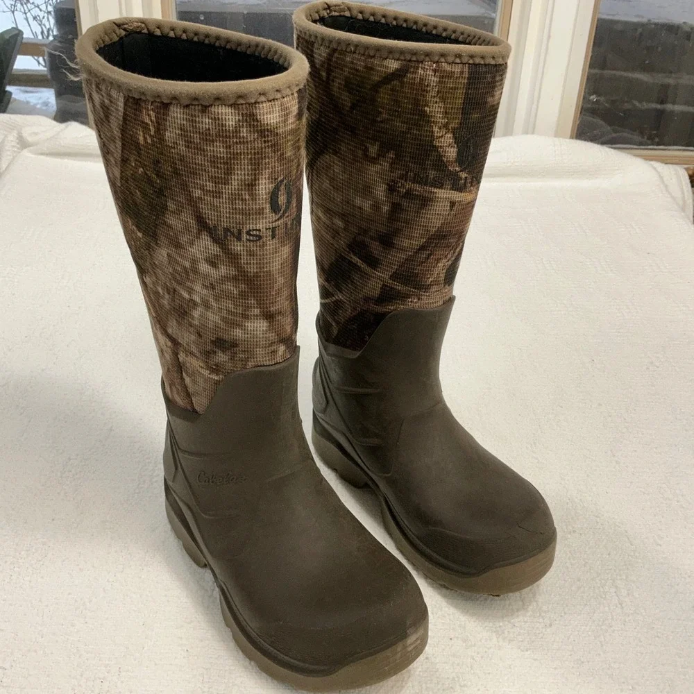 Cabelas Instinct Zonz Woodlands 9mm Neoprene Hunting Boots‎ Brown Camo Womens 6