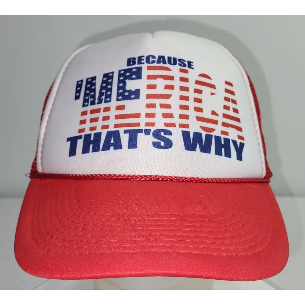 OTTO Trucker Hat Mens OSFM Red White Blue Because Merica Graphic Snapback‎ Vtg