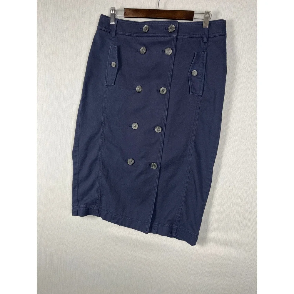 Talbots Pencil‎ Skirt Womens 10 Navy Button Front Nautical Preppy Modest