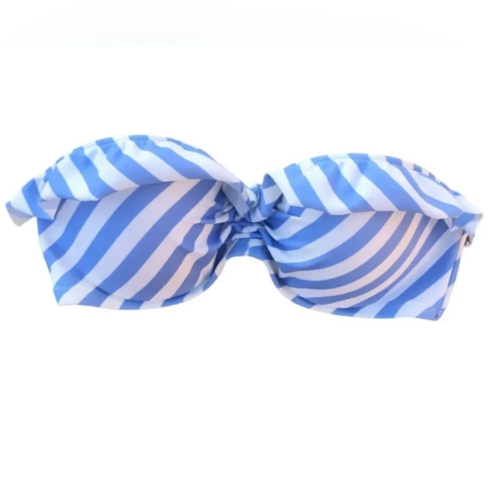 VS Victorias Secret Bandeau Striped with Ruffle Bikini Top‎ 34B Blue White