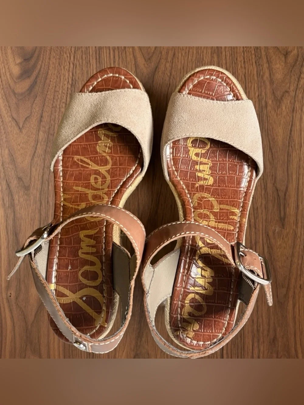 Sam Edelman Dimitra Espadrille Wedge Sandals Size 8.5 Suede Leather Brown Tan⁠