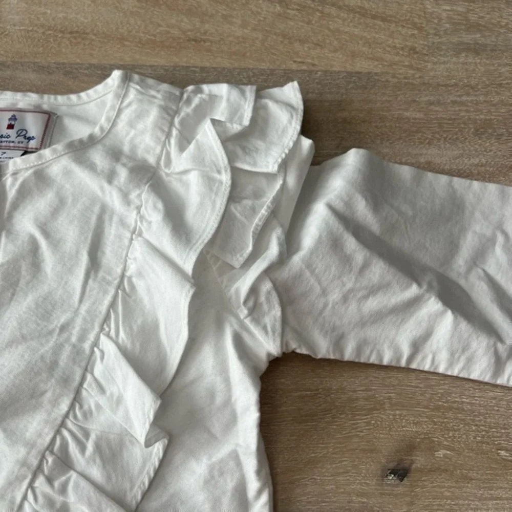 Classic Prep White Gemma‎ Preppy Ruffle Button Down Long Sleeve Shirt