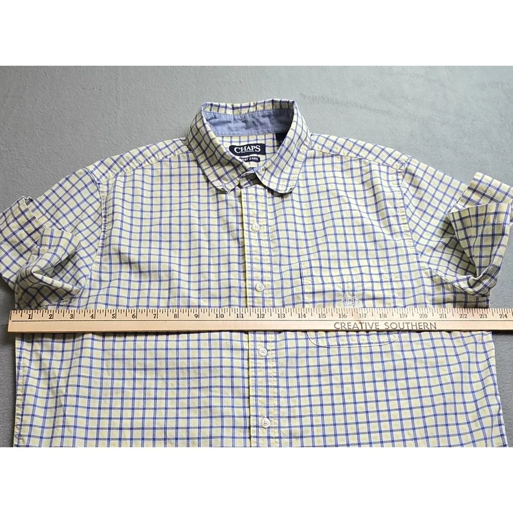 Chaps Button Up Shirt Mens Medium Easy Care Crest Pocket Logo Collared Free Ship