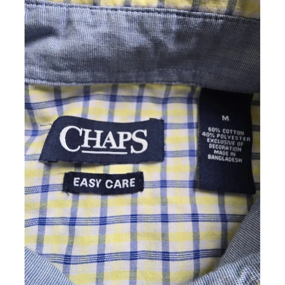 Chaps Button Up Shirt Mens Medium Easy Care Crest Pocket Logo Collared Free Ship