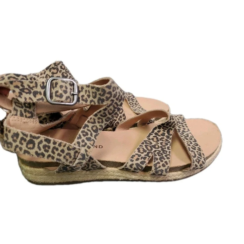 Lucky Brand Sandals Womens 7M Glaina Leopard‎ Print Strappy Woven Heel Boho