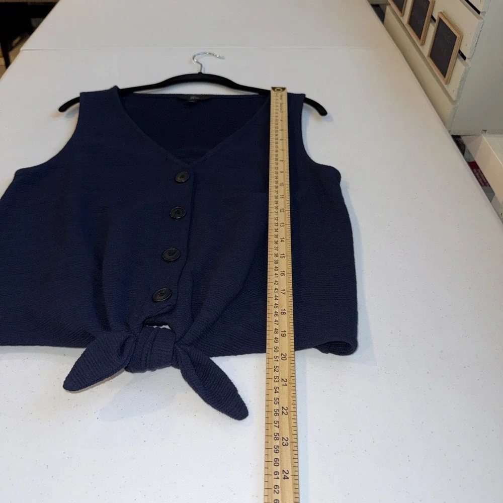 J crew  Sz Small Button-Front knit tank Tying Sleeveless  Navy Blue shirt office