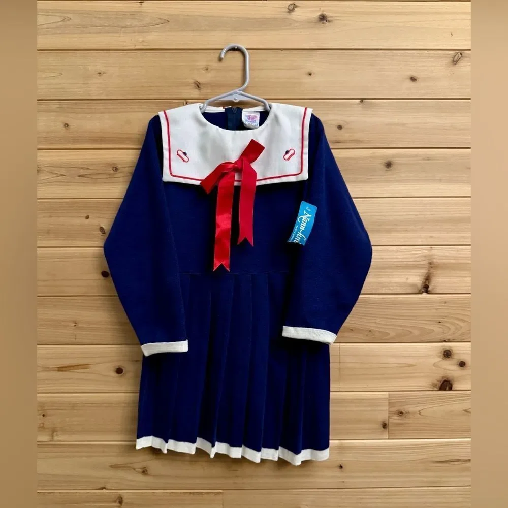 NWT Vintage Nann Knits Size 6X Long Sleeve Sailor Nautical Dress