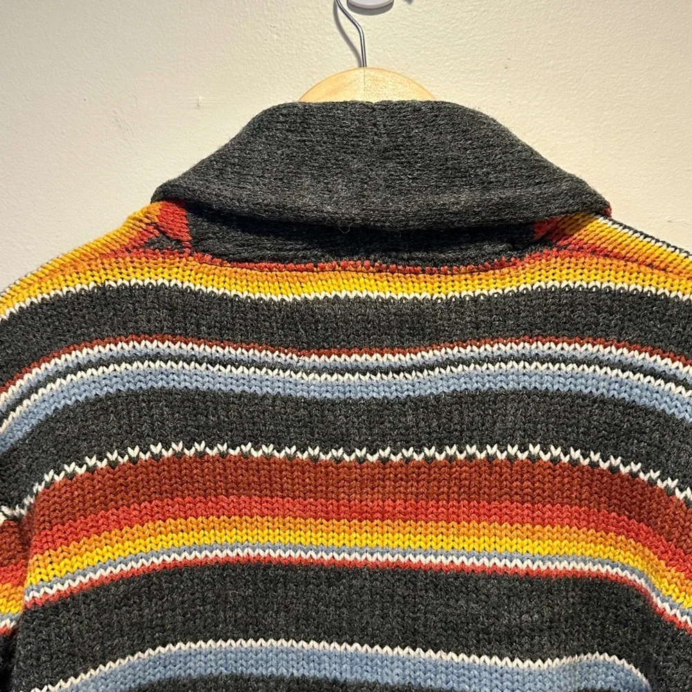 Vintage AntiBallistic Cardigan Sweater Men Large Striped Chunky Knit Grandpacore
