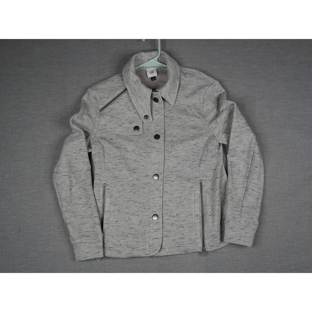 Cabi Jacket Gray Space Dye Moto Womens Small Asymmetrical Snap Zip Knit‎