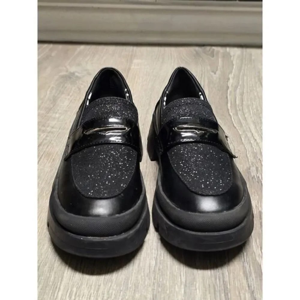 Steve Madden Girls Black‎ Glitter Loafers Size 2M