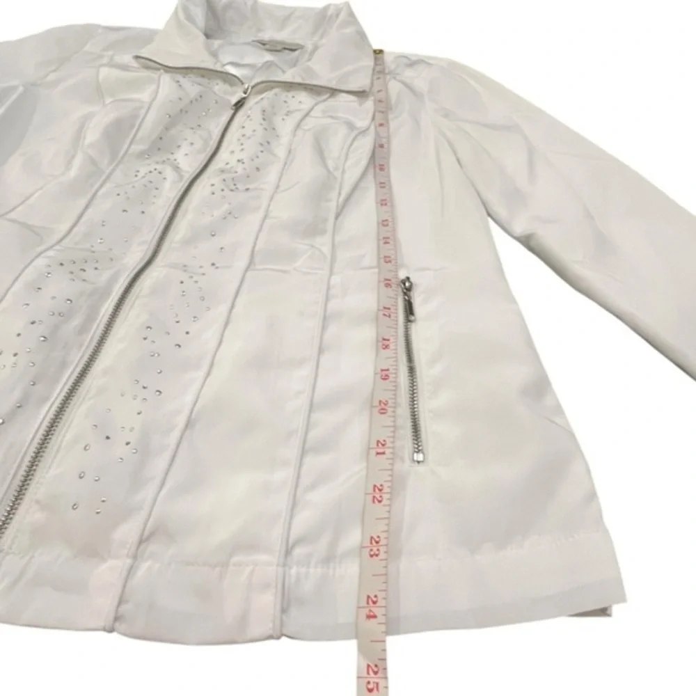 Laura Ashley Ladies Silky Regatta Jacket Embellished White Zip Up Small NWT $114