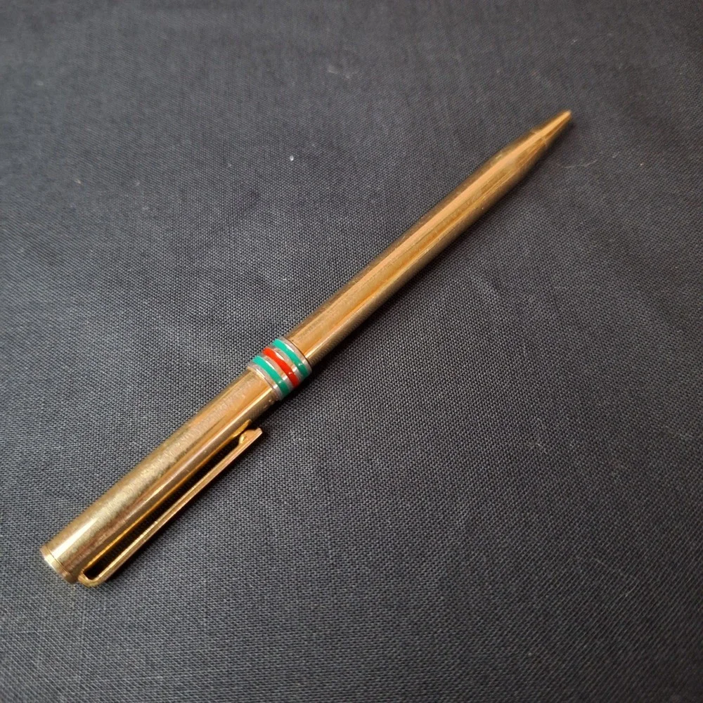 Vintage Gucci Gold Tone Ballpoint Pen Green Red Sherry Line‎ Stripe GG Logo