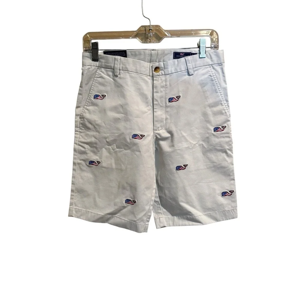 Vineyard Vines Breaker Shorts Boys Youth Size 14‎ Flag Whale Patriotic Stone NWT