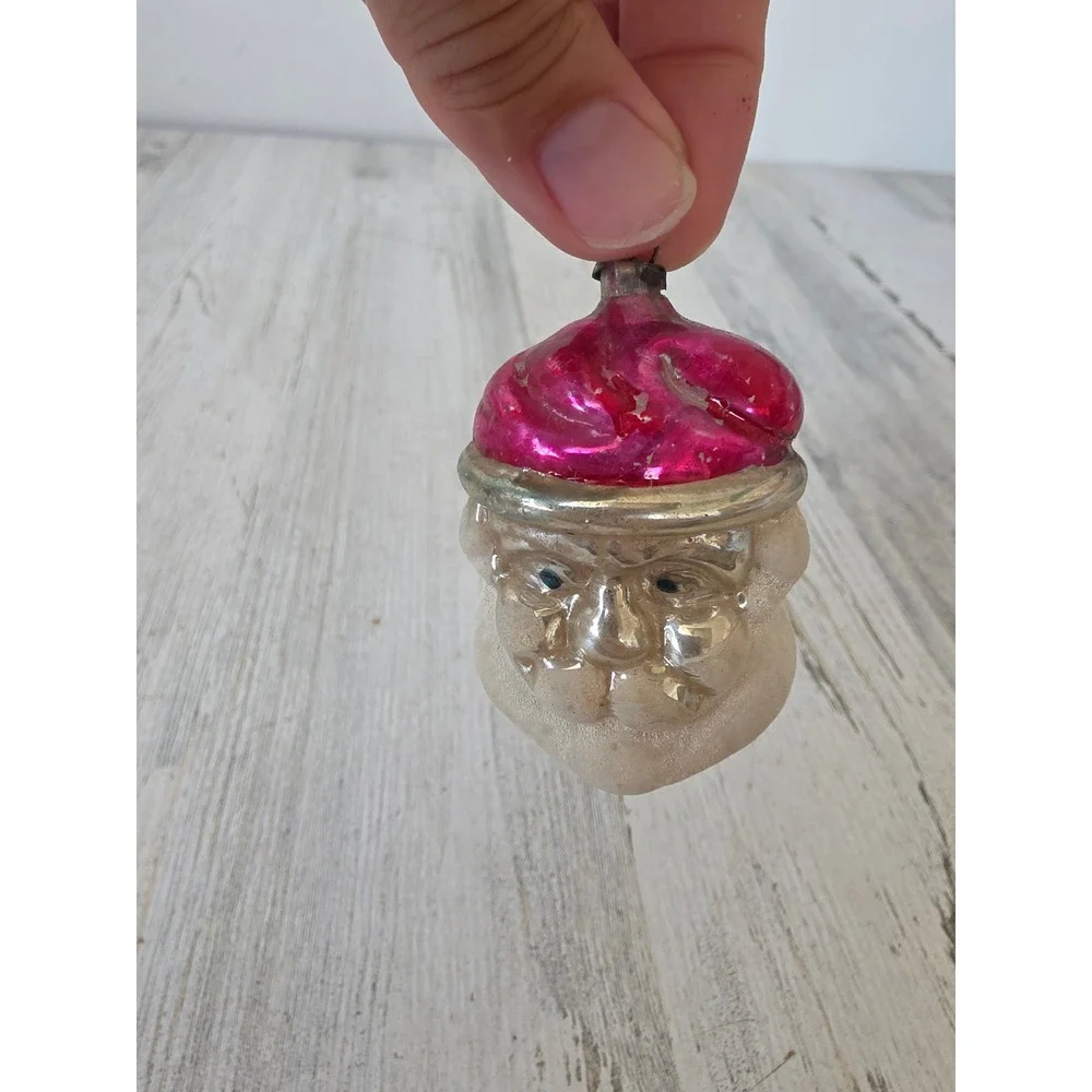 Antique Santa bust glass ornament Mercury cap Xmas tree