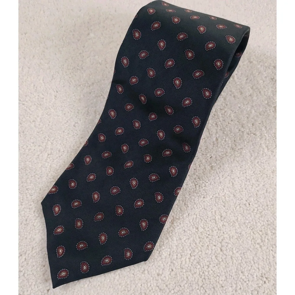 VTG Ferrell Reed For Nordstrom Silk Neck Tie Black Paisley Hand Made England 54