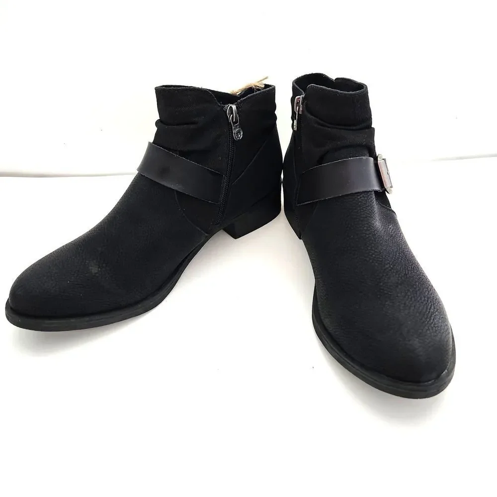 New Blowfish Malibu Vegan Black Side Zip Strappy Ankle Bootie Boots Womens Sz 11