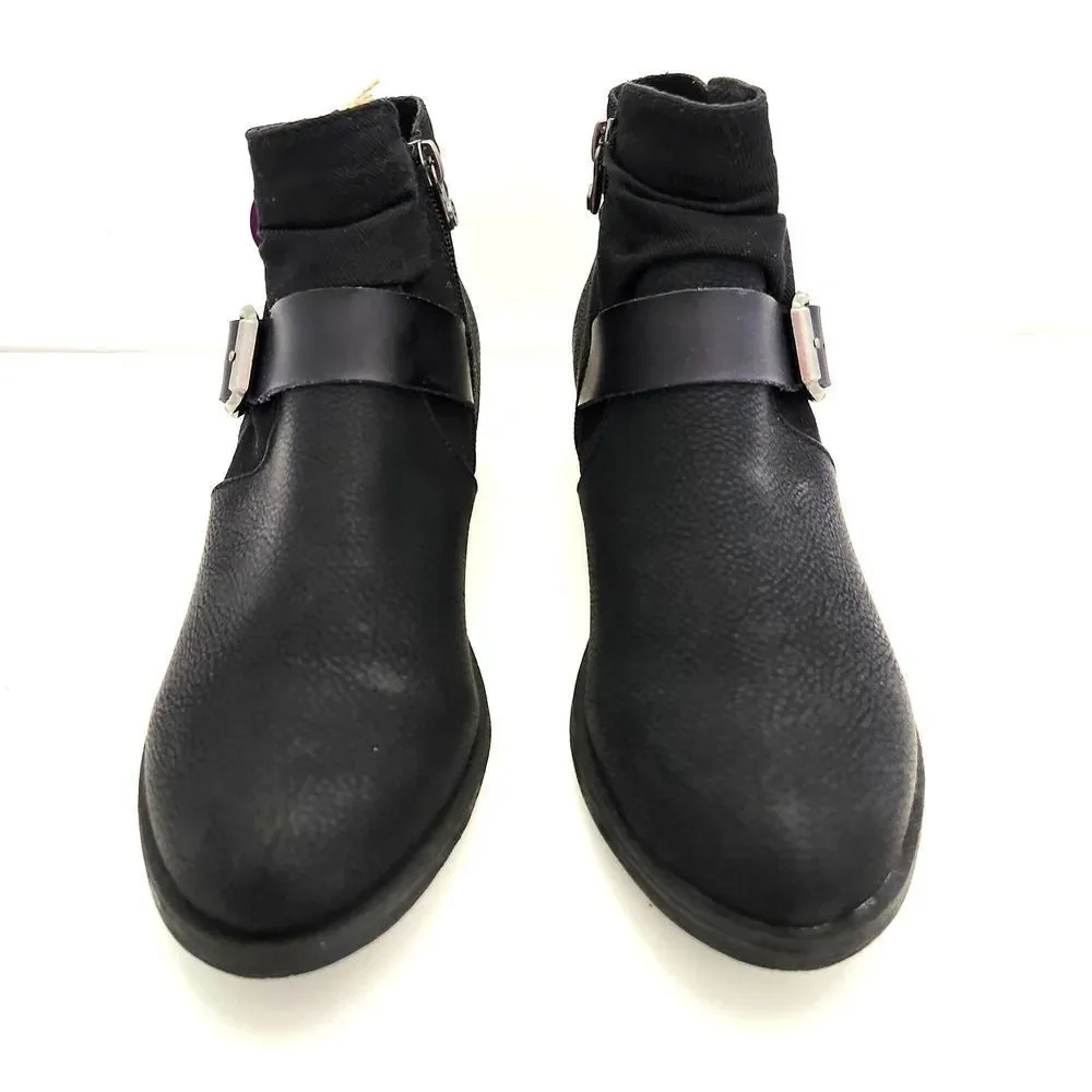 New Blowfish Malibu Vegan Black Side Zip Strappy Ankle Bootie Boots Womens Sz 11
