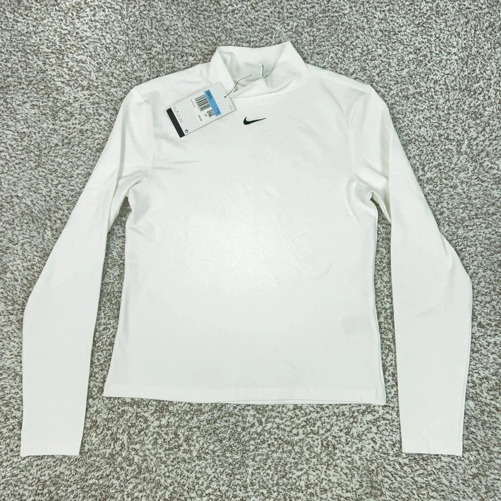 Nike Shirt Womens M White Mock Neck Long Sleeve Stretch Running Athletic Top