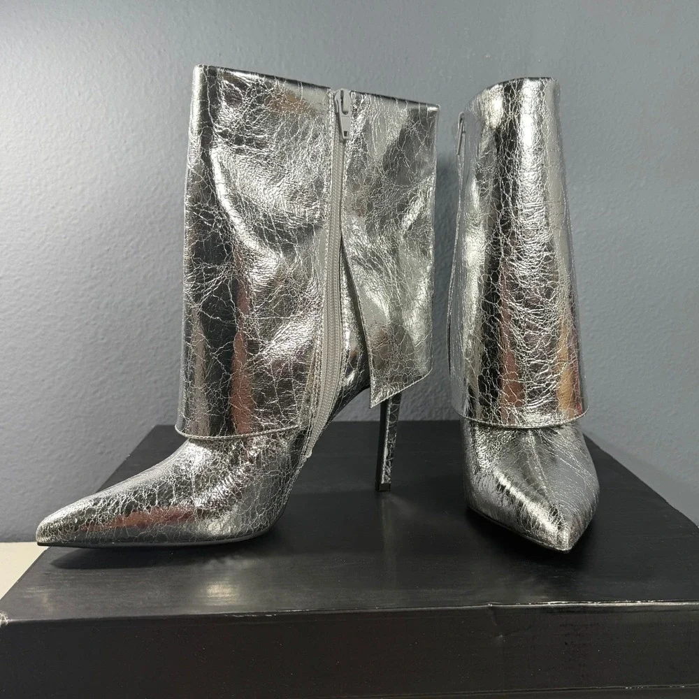 INC‎ International Concepts Gaiter Boots Womens 7M Silver Metallic Foil