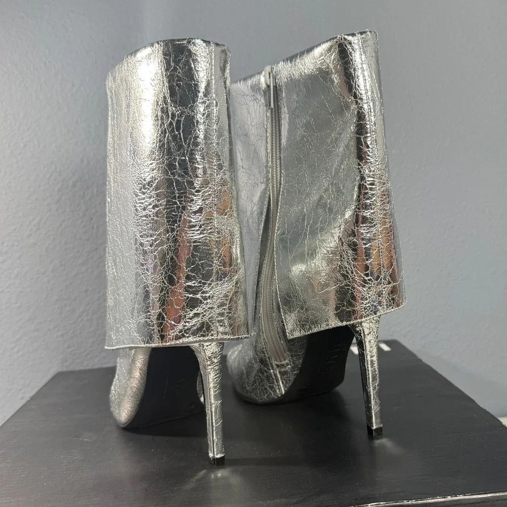 INC‎ International Concepts Gaiter Boots Womens 7M Silver Metallic Foil