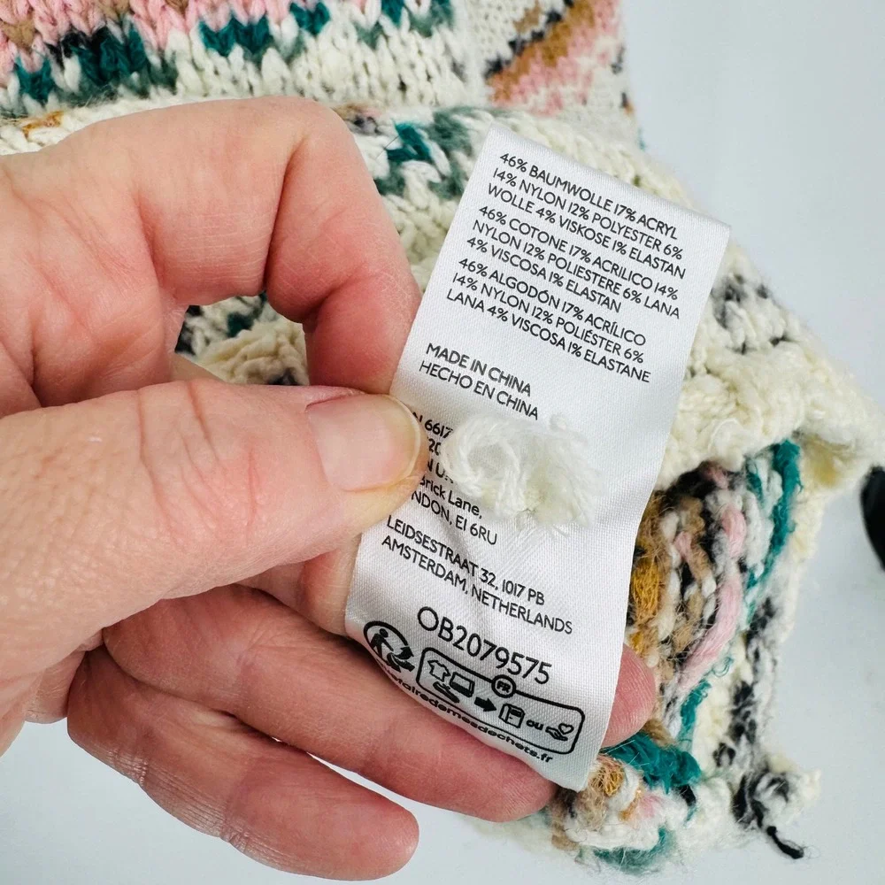 Pilcro Anthropologie Chunky Knit Fair Isle‎ Turtleneck Cream Size L Cozy Cottage