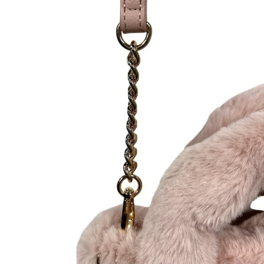 Juicy Couture Fluffy Mini Tote Bag Purse Handbag Blush Pink Bling Heart Spellout