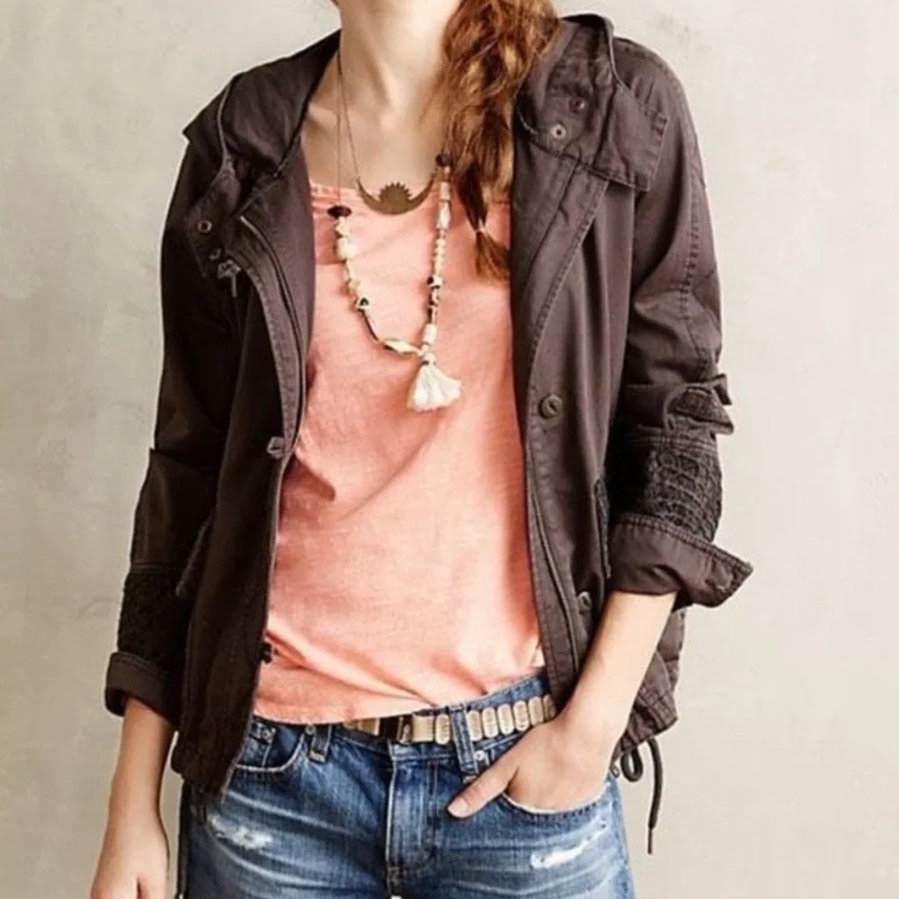Hei Hei by Anthropologie Faroe Anorak crochet lace trimmed military jacket