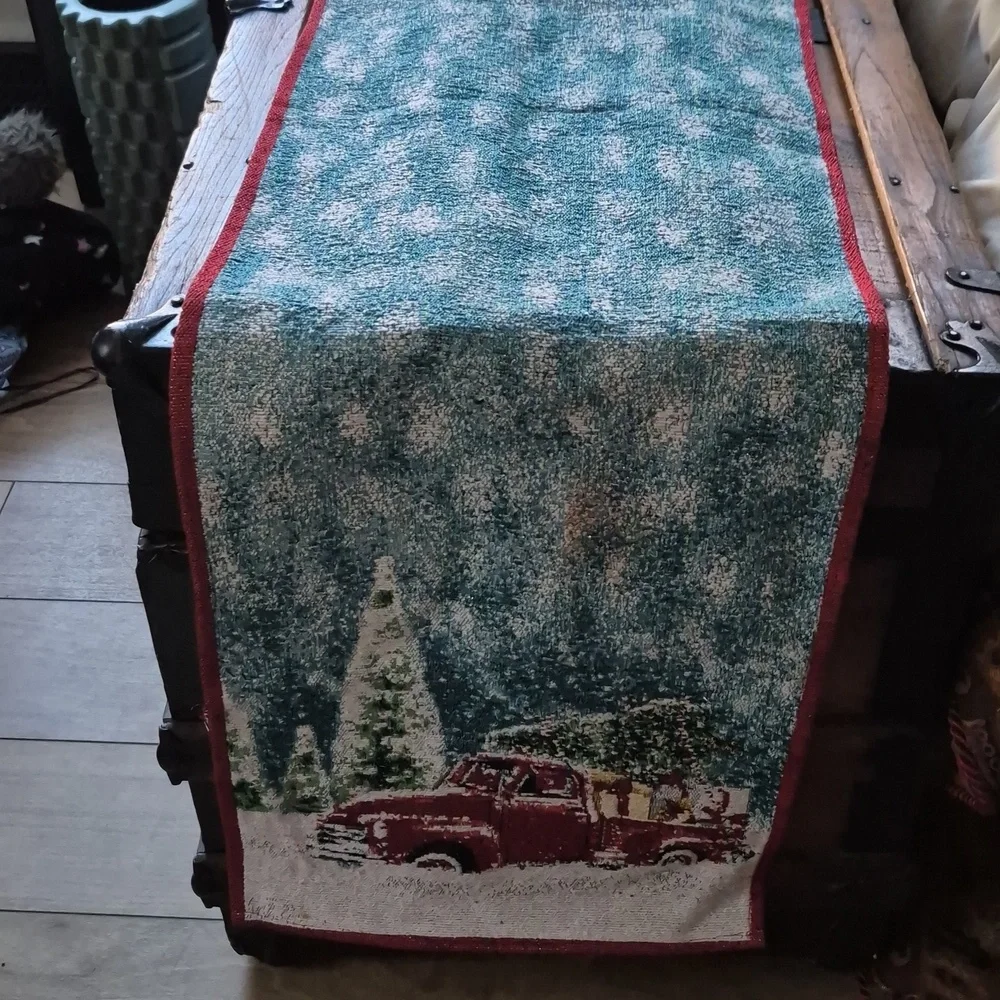 Red Truck Tapestry Table Runner