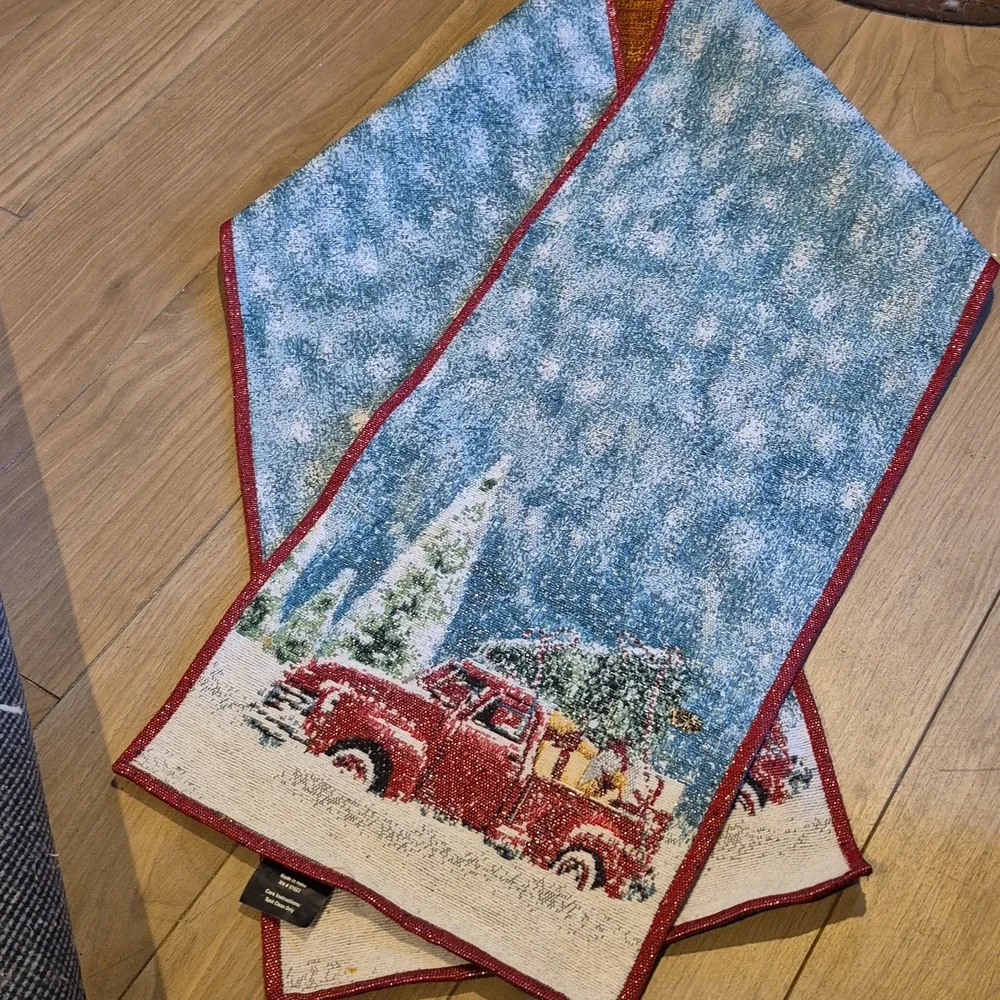 Red Truck Tapestry Table Runner