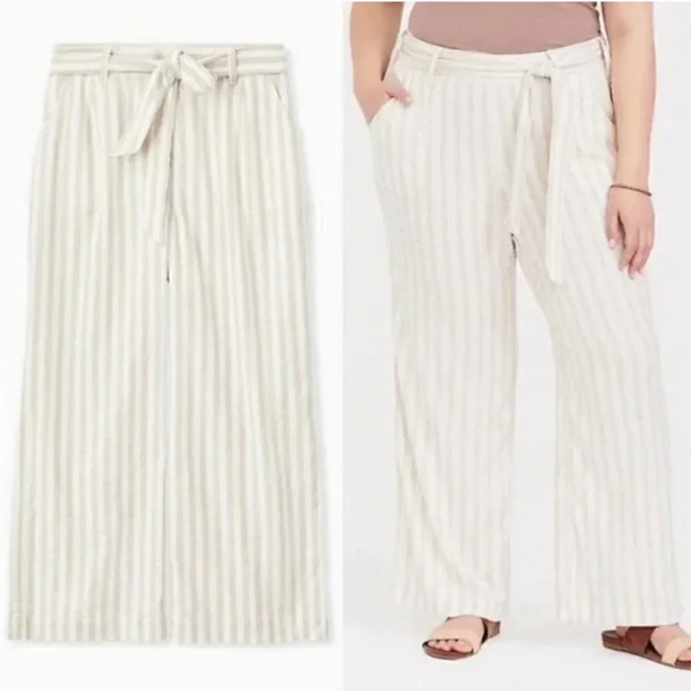 Torrid White & Tan Stripe Linen Wide‎ Leg Pants 24