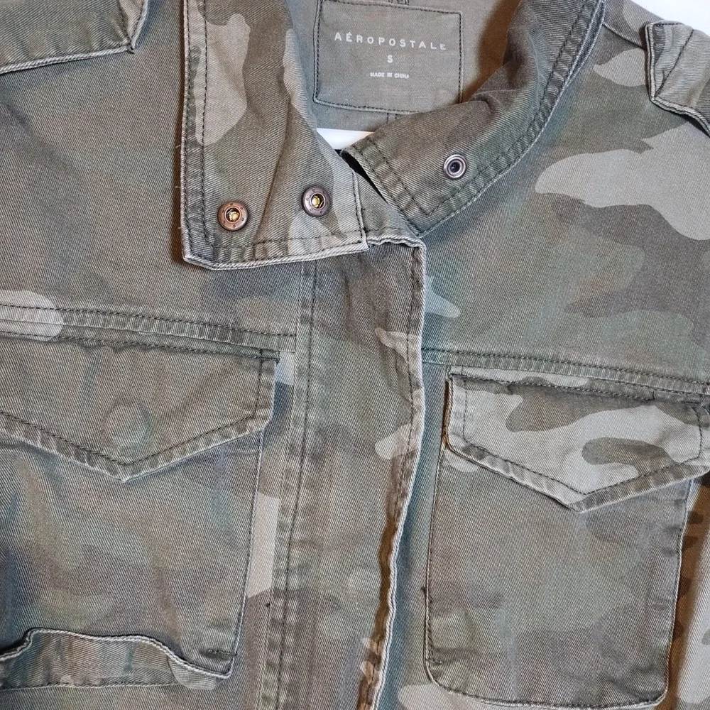 Aeropostale Womens Sm Camouflage Print Utility Jacket Military Army Cargo Pocket