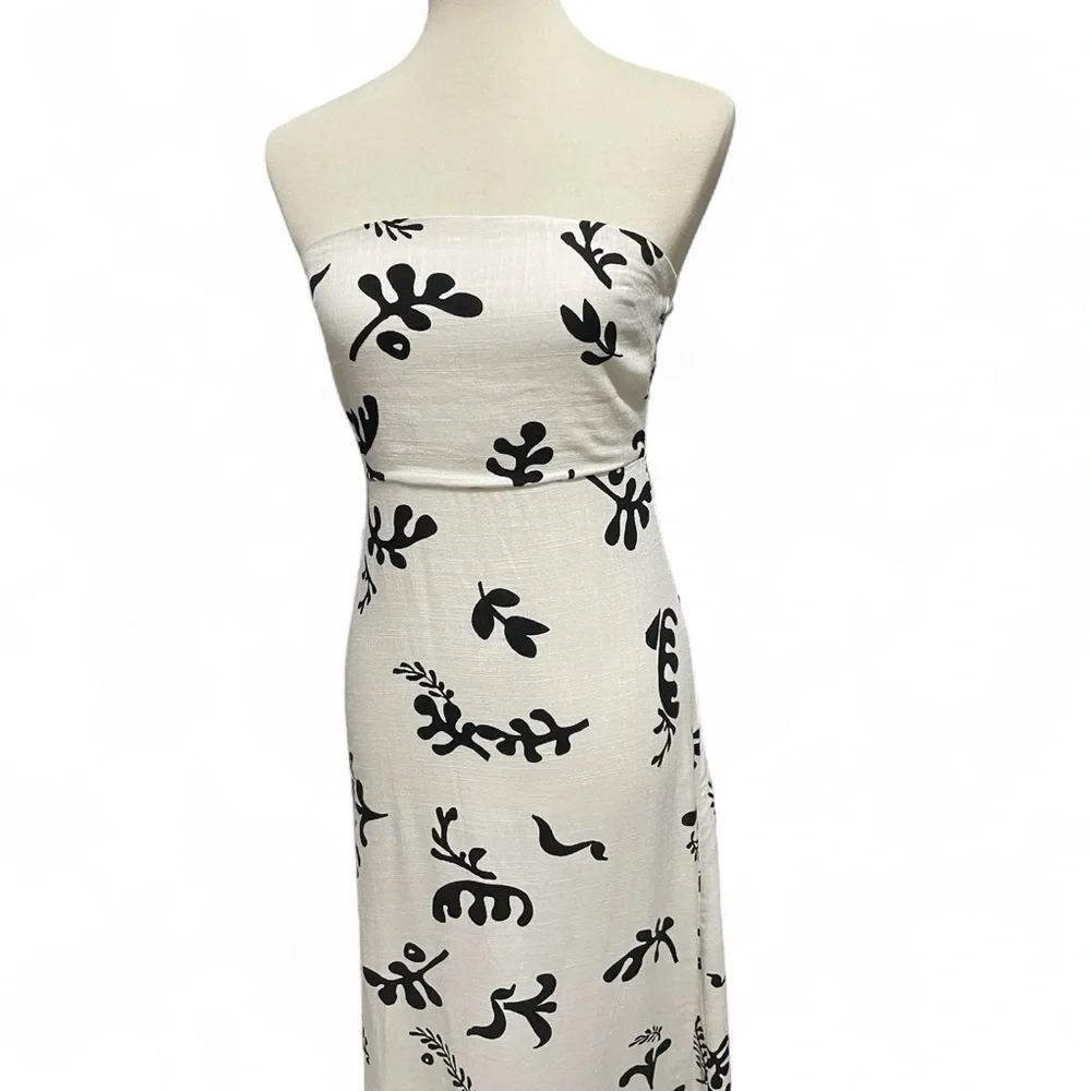 Paper Heart Linen Blend Black White‎ Leaf Print Maxi Dress Size XS