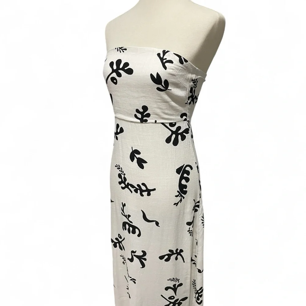 Paper Heart Linen Blend Black White‎ Leaf Print Maxi Dress Size XS