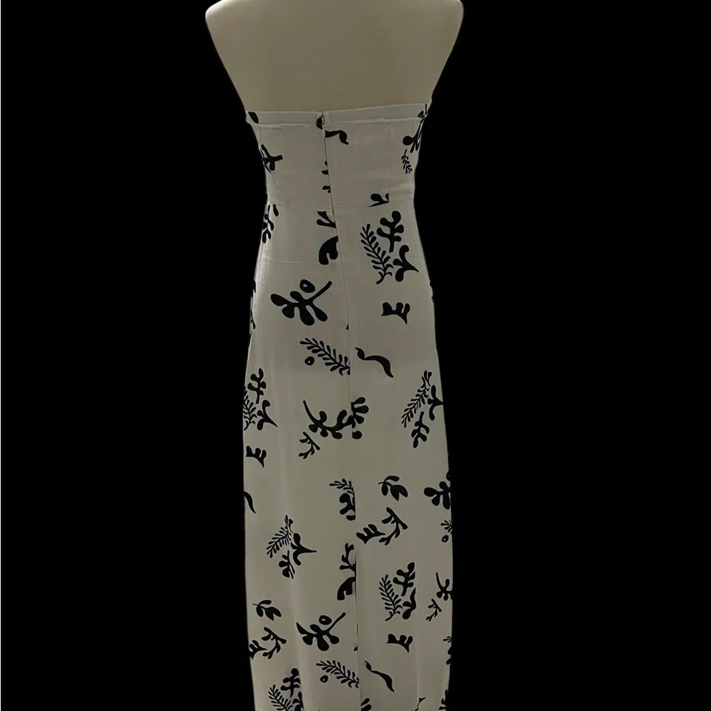 Paper Heart Linen Blend Black White‎ Leaf Print Maxi Dress Size XS
