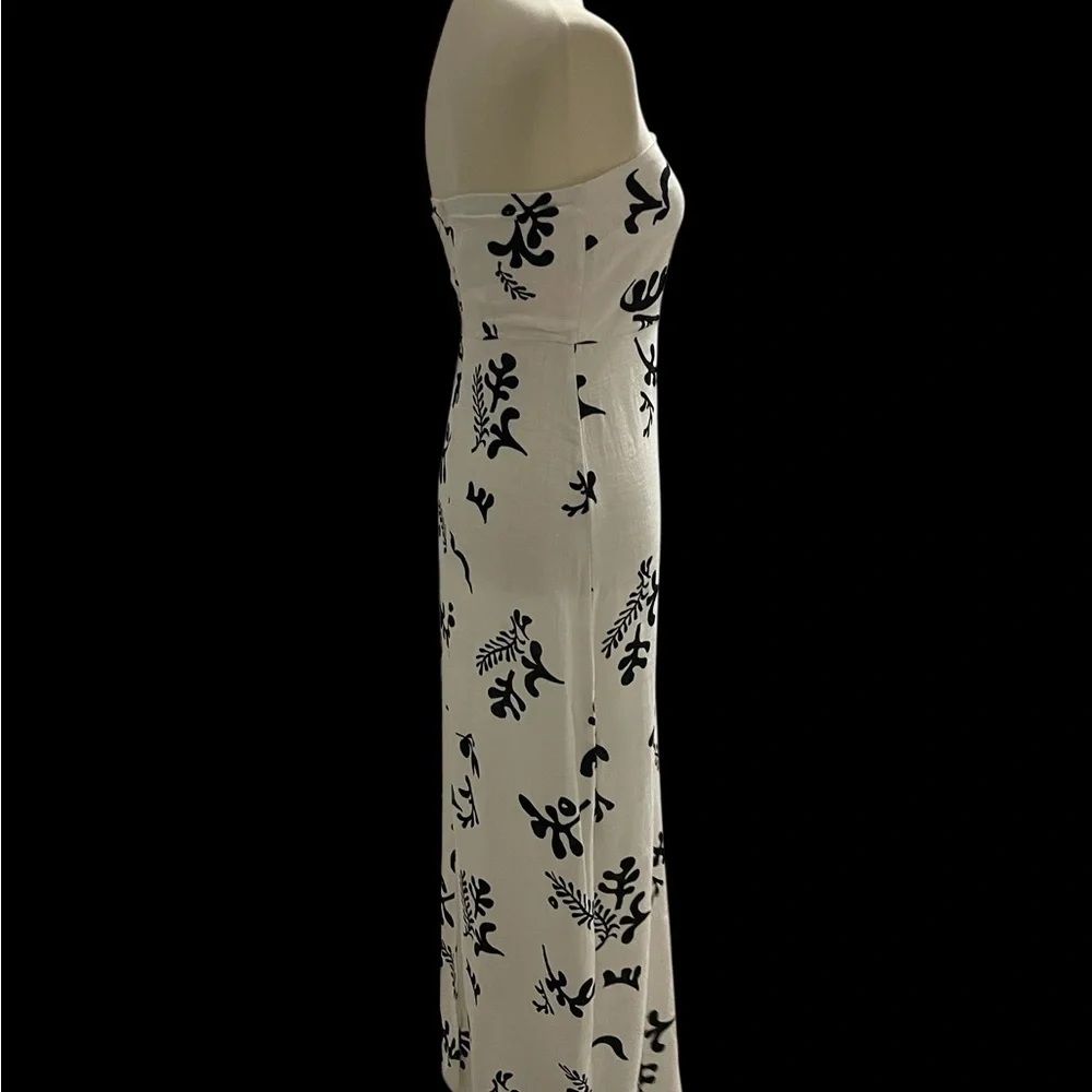 Paper Heart Linen Blend Black White‎ Leaf Print Maxi Dress Size XS