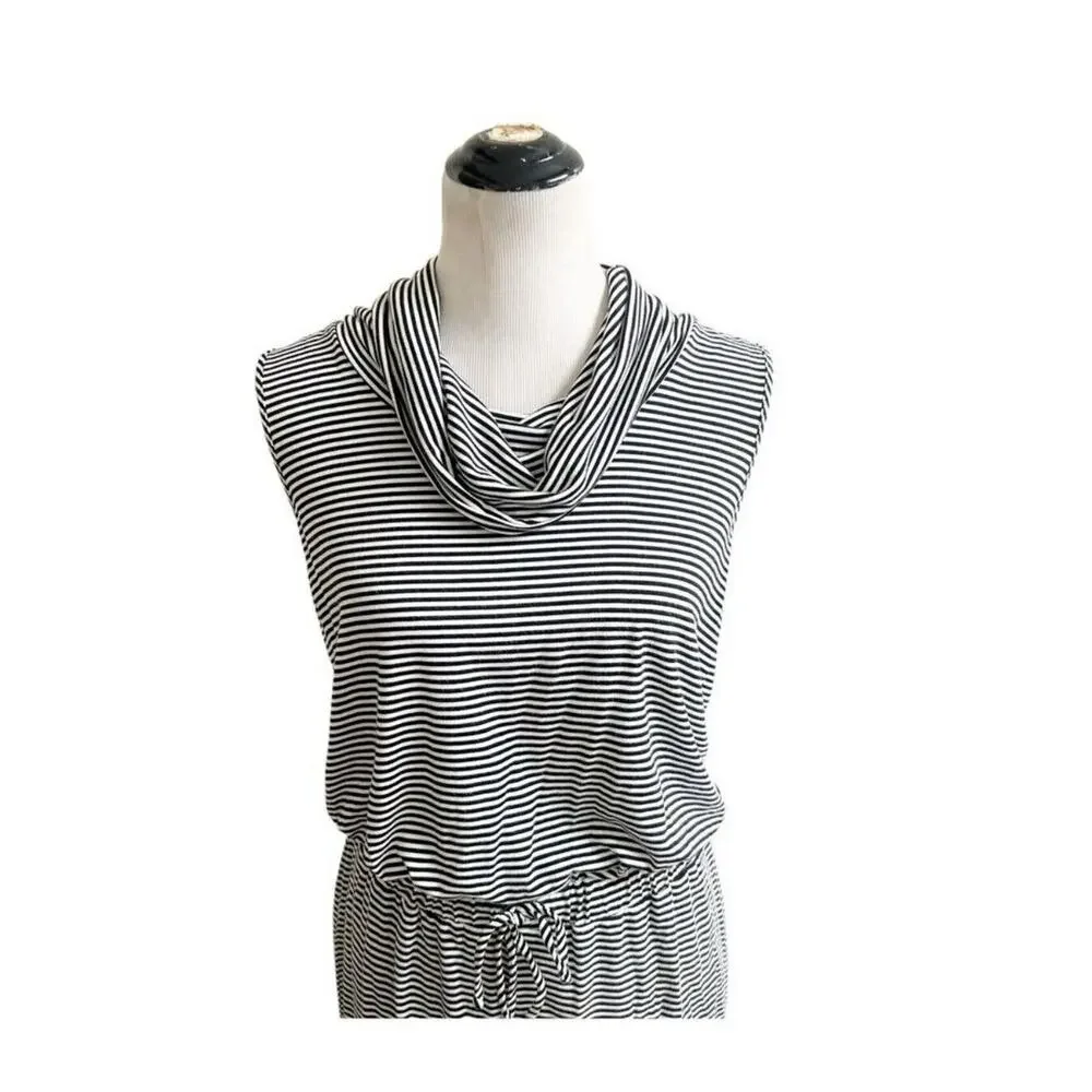 Anthropologie Striped Cowl Neck Mini Dress in Gray and White