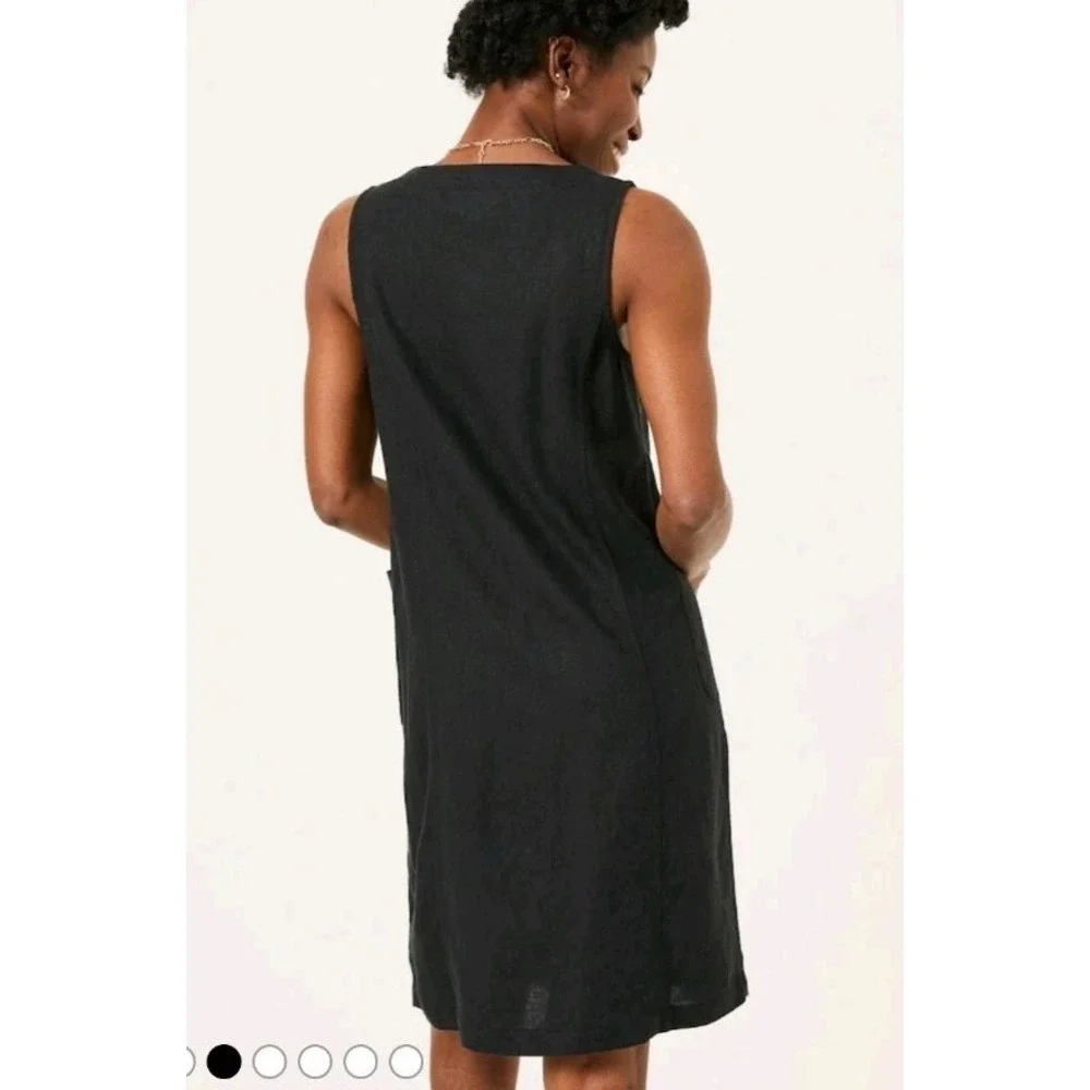 FatFace Binny Black Button Linen Dress Cottagecore L Quiet Luxury‎