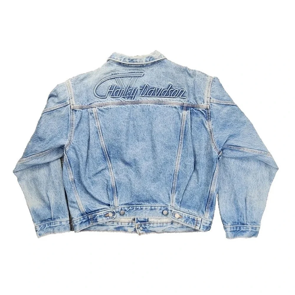 Vintage Harley Davidson Denim Jacket Womens Medium Light‎ Wash Made in USA Biker