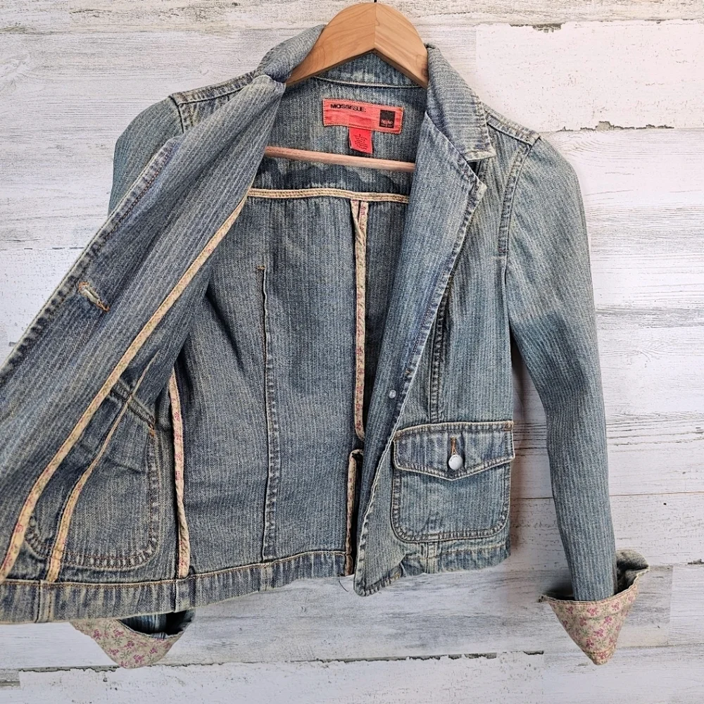 True Vintage Mossimo Paris Hilton Style Fitted Y2K Pinstripe Denim Jacket Small