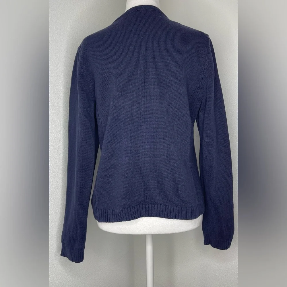 Croft & Barrow Dark Blue Knit Woven Quilted Front Zip Pockets Jacket Sweater Md
