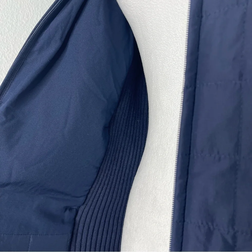 Croft & Barrow Dark Blue Knit Woven Quilted Front Zip Pockets Jacket Sweater Md