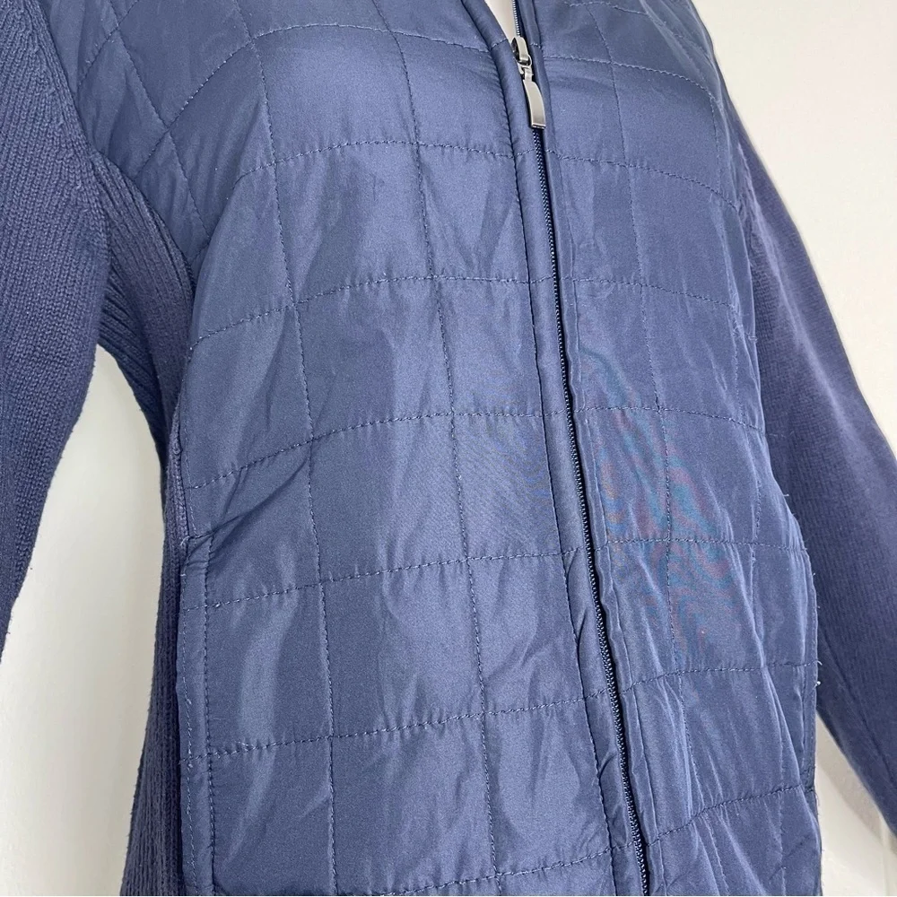 Croft & Barrow Dark Blue Knit Woven Quilted Front Zip Pockets Jacket Sweater Md