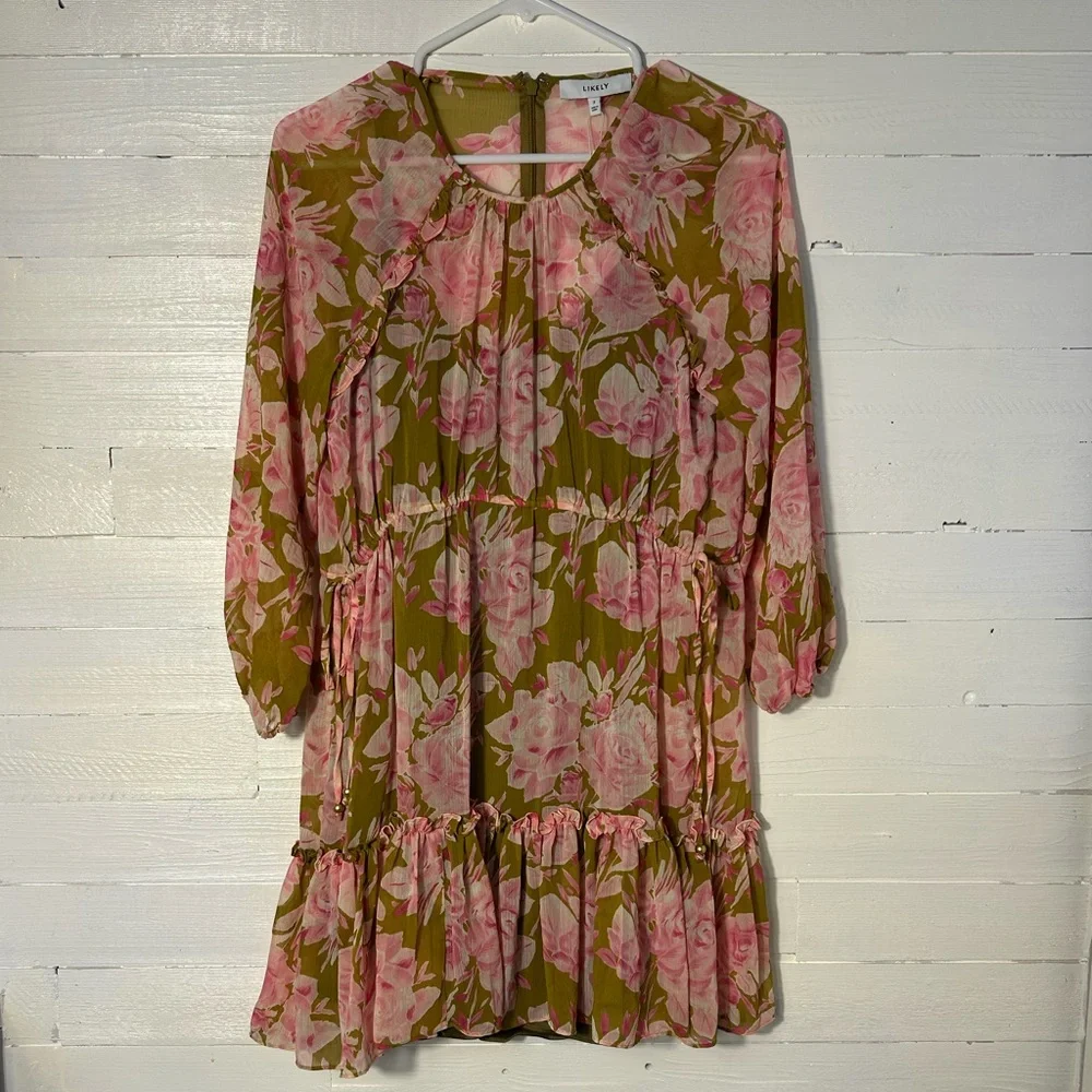 NWT Likely Women’s Hadi Layered Dress, Olive green and pink. Women’s size 2.