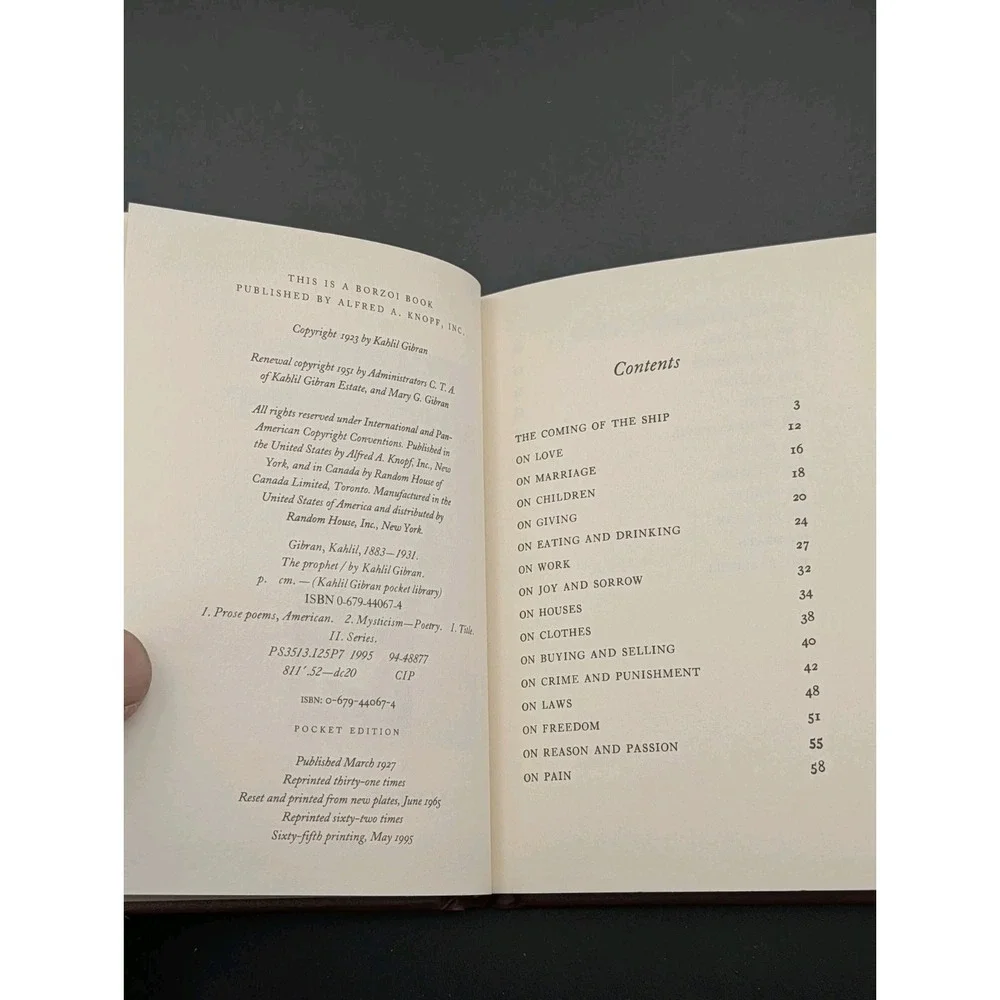 The‎ Prophet by Kahlil Gibran, 1995 hardcover Pocket Edition 65th Printing