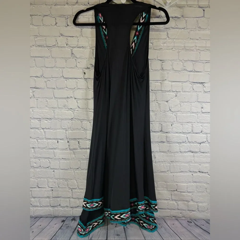 Coco Reef Black Aztec Trim Handkerchief Hem Vacation Party Swim Coverup Dress XL