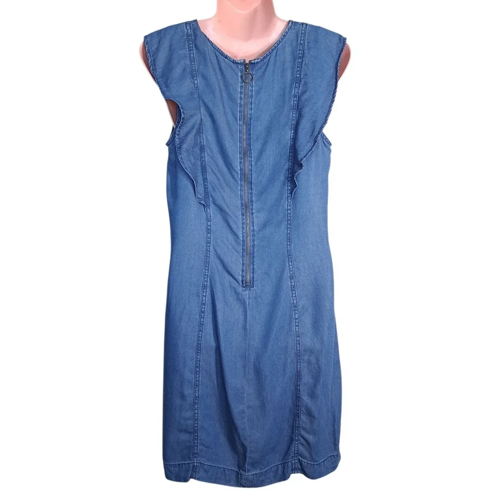 CATO Est 1946 Women's Blue Denim Short Sleeveless‎ Dress Zip Size M 100% Tencel