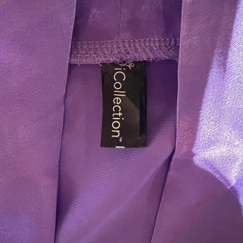 iCollection Purple Satin Kimono Robe Plus Size 1X/2X Short Tie Waist 7893X Mens