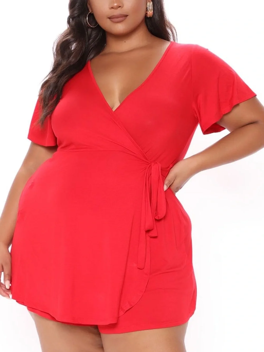 Fashion Nova Rhonda red wrap v neck romper