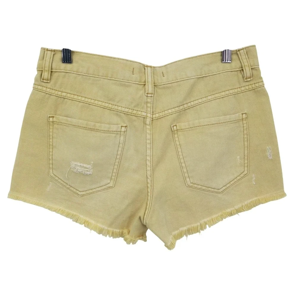Free People Distressed‎ Denim Shorts Womens 26 Yellow Boho Earthy Rugged Indie